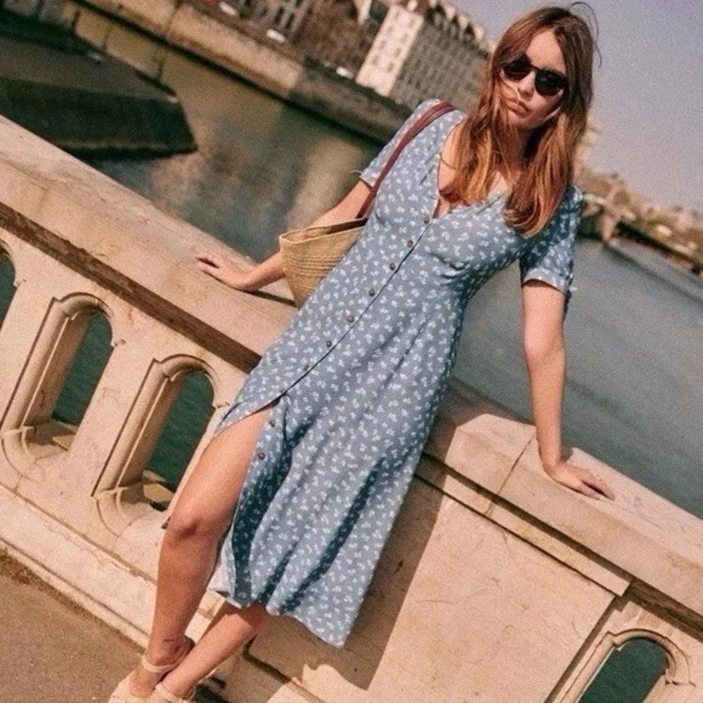 Sezane Vic Dress in Blue Floral